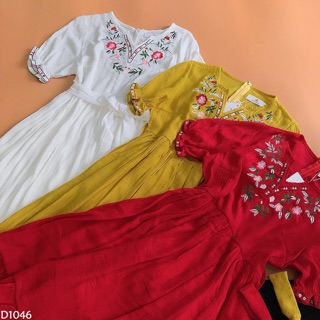 Đầm thêu thổ cẩm 3 màu cổ V nhỏ