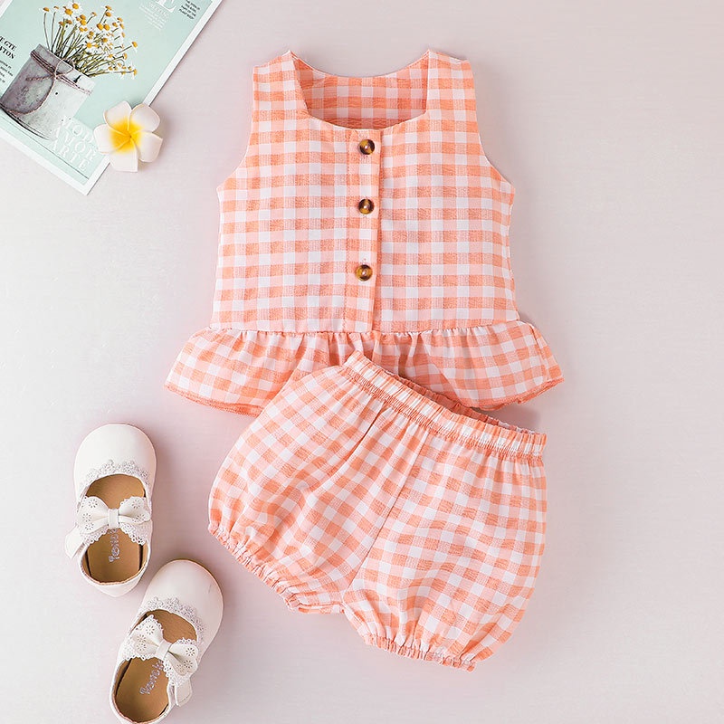 Combo bộ đồ bé gái 0-24 Tháng Kẻ Sọc Caro không tay áo ba lỗ quần đùi set mùa hè thời trang cho bé trẻ em sơ sinh