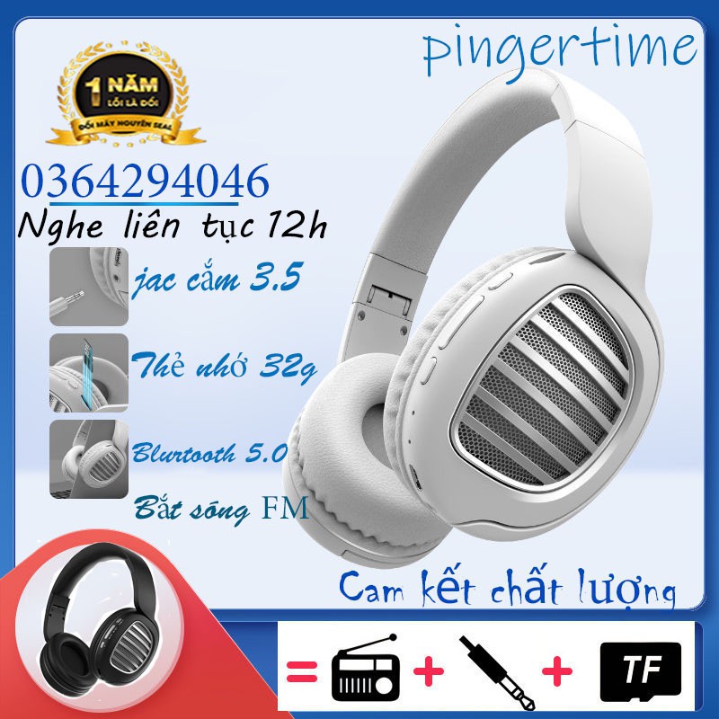 Tai nghe không dây,Nghe không hay đổi liền tay,Có đài FM,Có cổng đọc thẻ nhớ,hãng cao cấp PINGERTIME, nghe liên tục 15h