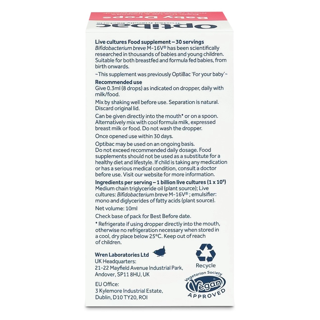 [M'SMARTY] Men Vi Sinh Optibac Hồng Probiotics Baby Drops, Bảo Vệ Đường Ruột, Tăng Đề Kháng 10ml UK