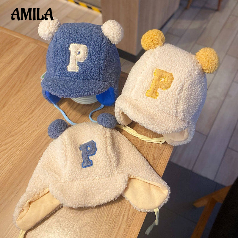 Mũ trùm tai AMILA chất liệu dày dặn ấm áp dễ thương cho bé tùy chọn màu sắc