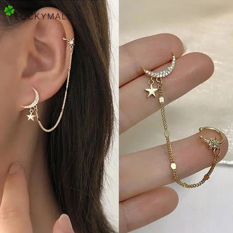 Bông tai hợp kim hình mặt trăng ngôi sao đính đá thời trang cho nữ