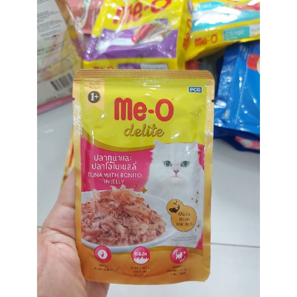 Pate cao cấp cho mèo Me-O Delite vị cá ngừ, cua, gà xé, cá hồi..