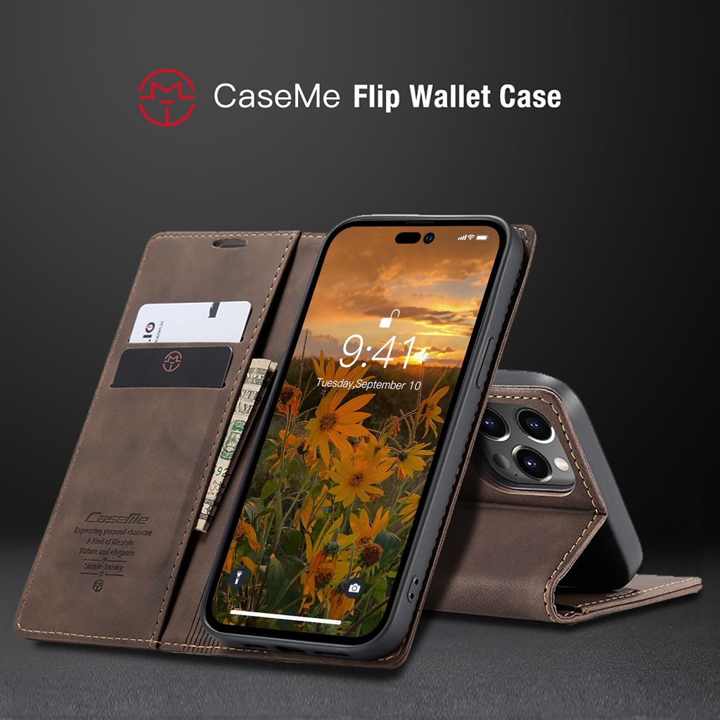 Ốp Điện Thoại CaseMe Bằng Da PU Dạng Ví Nắp Lật Hít Nam Châm Mặt Nhám Cho iPhone 14 13 Pro Max 14 Plus 13