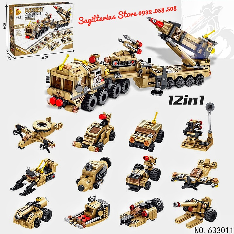 Lego Panlos 633011 Lắp Ráp Tên Lửa Phòng Không Patriot 12 in 1 ( 549 Mảnh )