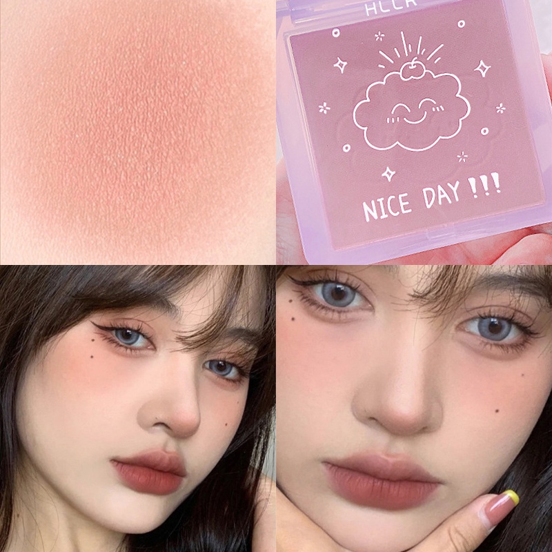 Bảng phấn má hồng HLLR 4 màu lì và ánh nhũ kết hợp trang điểm tự nhiên lâu trôi