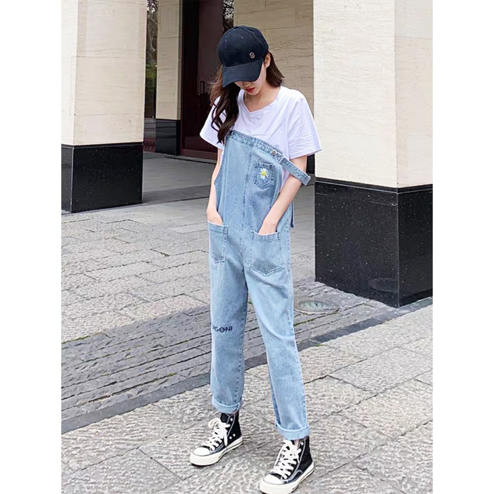 Quần yếm jean dài thêu hoa cúc SAIGONJEAN YJ004 - Yếm bò ulzzang hoa cúc