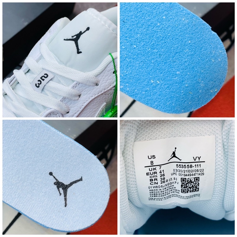 Giày thể thao sneaker cổ thấp Jordan 1 Low Full Trắng Hàng TC