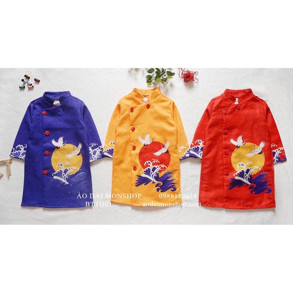 Áo Dài Cho Bé Trai Thiên Hạc Gấm Hoa Cao Cấp - Màu Đỏ