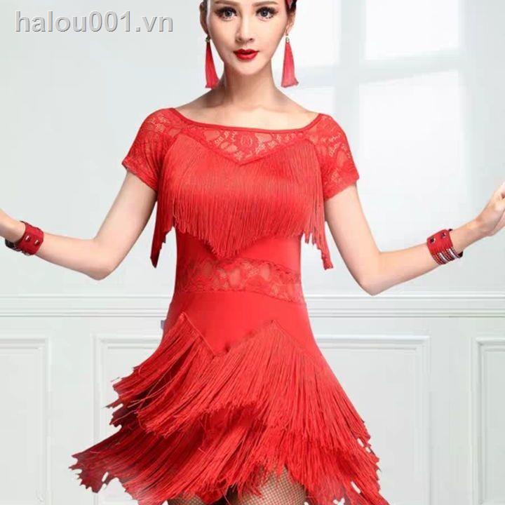✿Kho Sẵn Sàng✿Đầm Tua Rua Tay Ngắn Hở Vai Khiêu Vũ Latin Mới Dành Cho Nữ