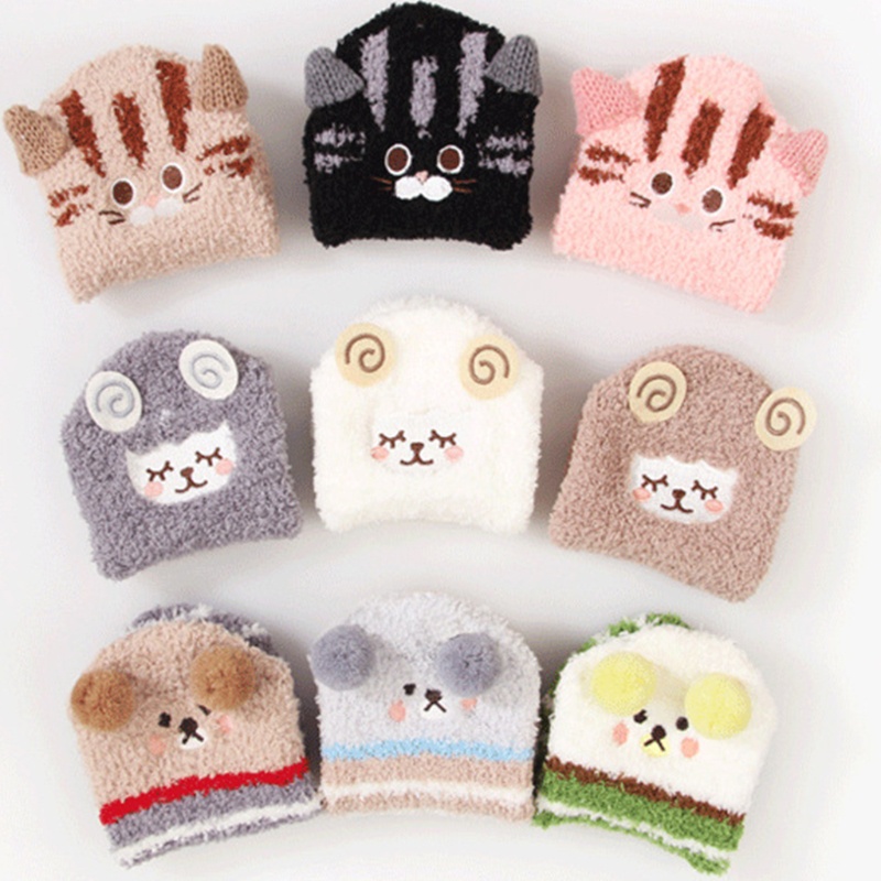 Tất Nhung Cổ Thấp Chống Trượt Thêu Họa Tiết Động Vật Hoạt Hình Xinh Xắn Theo Phong Cách Mùa Đông Dành Cho Nữ