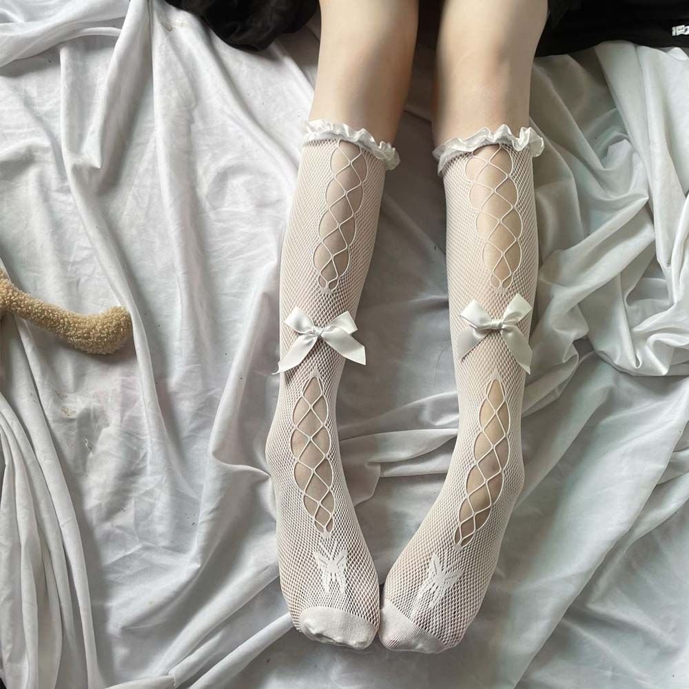 Vớ dài đến đầu gối đính nơ họa tiết hoạt hình phong cách lolita dễ thương cho nữ