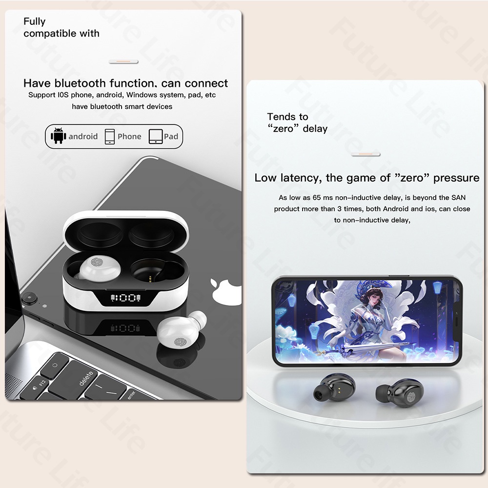 Tai nghe bluetooth 5.1 không dây âm thanh nổi 9D HD tích hợp đèn led màn hình điều khiển