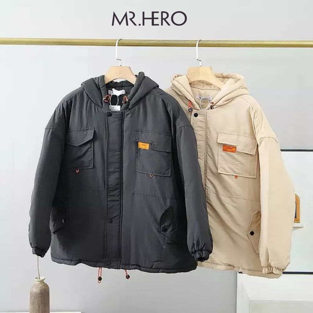 Áo khoác phao Hàn Quốc AKP02 M.RO Unisex form dáng rộng có mũ  3 màu đen, be, xanh dương MrHero