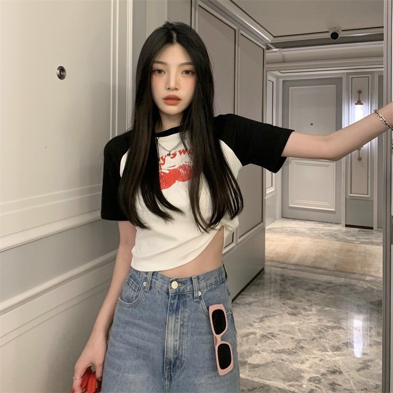 ÁO CROPTOP BODY ÔM IN HỒNG DÂU TD7