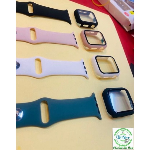 ⚡ Combo Dây cao su + ốp dán mặt apple watch bảo vệ 360 độ 4 màu seri 1 2 3 4 5 38mm 42mm 40mm 44mm