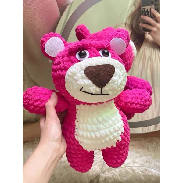 ( Có video Hướng Dẫn ) DIY Sét Nguyên Liệu Tự Móc Len Gấu Bear Dâu   Dễ Thương- Quà Tặng Handmade Tự Làm Ý Nghĩa