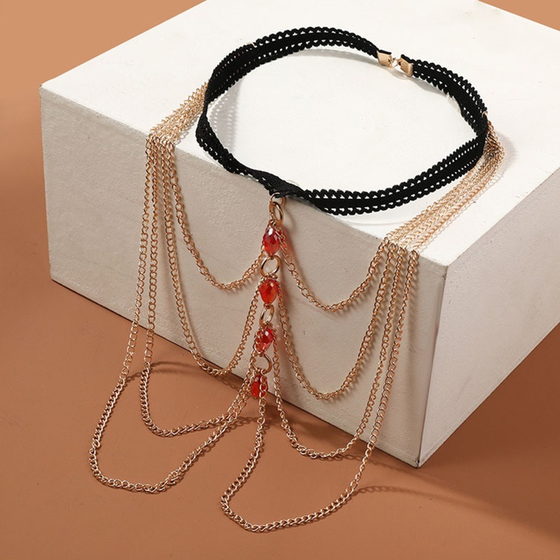 Youyo Dây Mắt Xích Đeo Đùi Đính Pha Lê Màu Đỏ Phong Cách Gothic Thời Trang Đi Biển Câu Lạc Bộ Đêm Rave