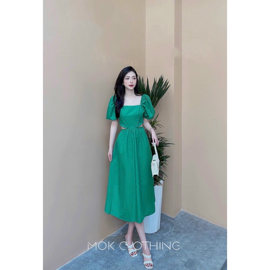 Váy đầm nữ dáng xòe hở eo tay bồng