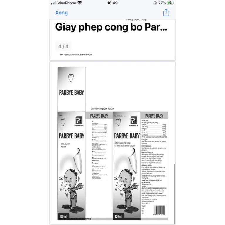 PARBYE BABY Siro giúp thông thoáng mũi cho bé lọ 100ml