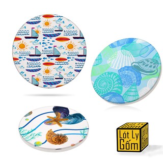 Đế Lót Ly Tròn, Miếng Lót Cốc Thấm Hút Nước Bằng Gốm Cao Cấp Phiên Bản Họa Tiết THE SEA - CTLT015 STORMBREAKER