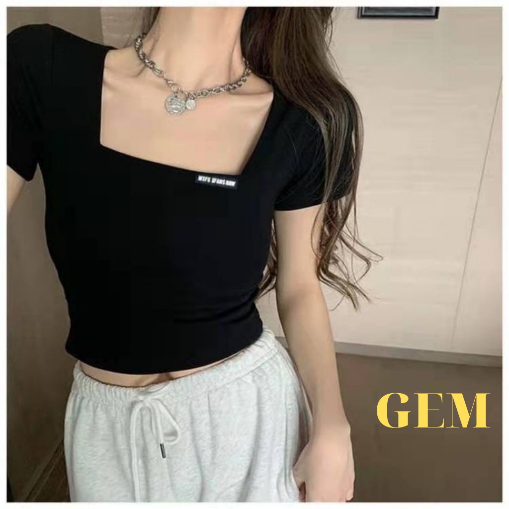 Áo croptop tay ngắn cổ vuông chất thun tăm co giãn tốt , áo thun nữ kiểu hàn quốc