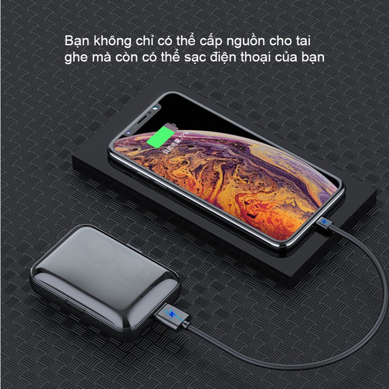 Tai nghe bluetooth TWS F9, 2000mAh kiêm sạc dự phòng, nút điều khiển cảm ứng,chống thấm nước, chống bụi [EJ100003]