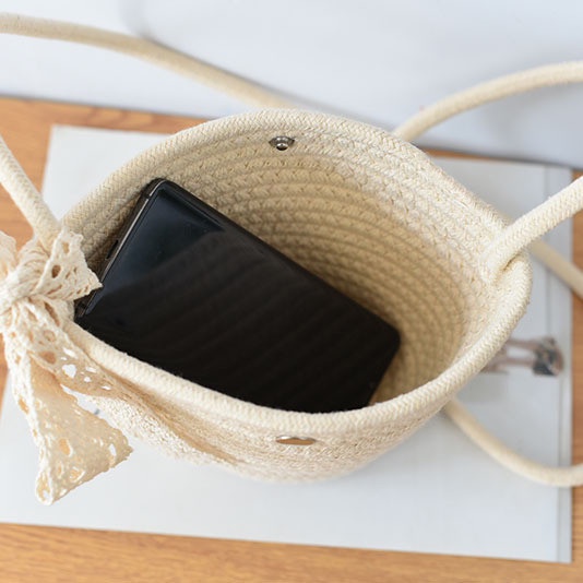 Túi đeo chéo đựng điện thoại bằng cotton phối ren xinh xắn thanh lịch cho nữ