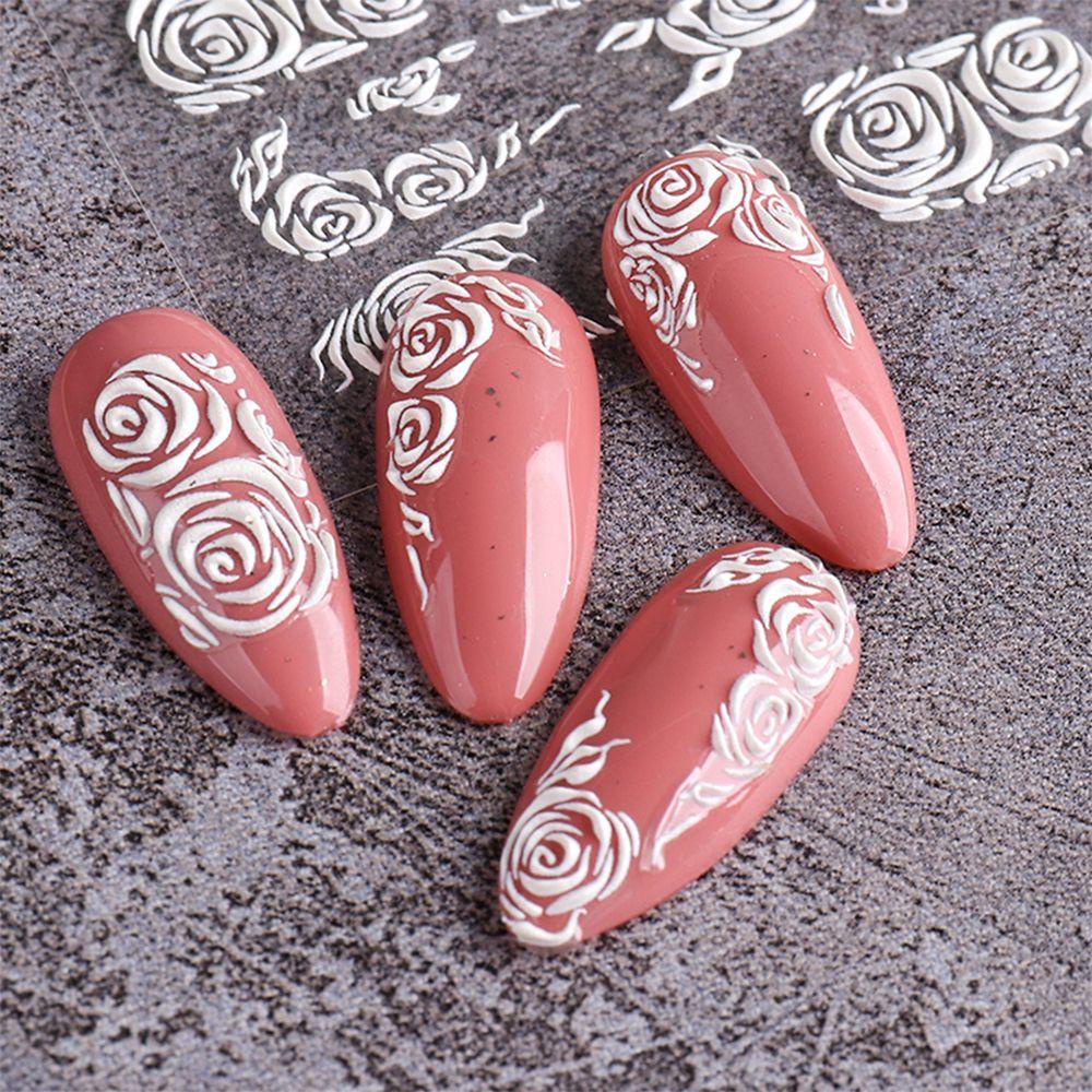 Miếng Dán Trang Trí Móng Tay Họa Tiết Hoa Hồng Dập Nổi DIY
