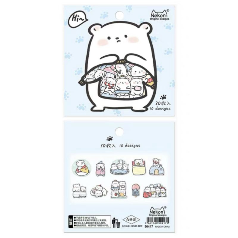 SET 30 STICKER NEKONI - SET HI HÌNH THÚ CUTE NHIỀU CHỦ ĐỀ TRANG TRÍ SỔ TAY, TOPLOADER, SLEEVES, PLANNER, BULLET JOURNAL