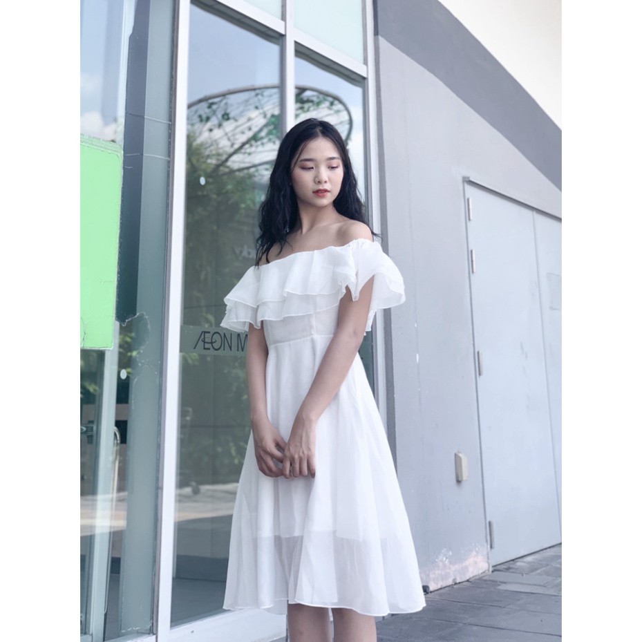 [ Qùa Tặng Dây Buộc Tóc Bạn Nhé] Đầm - váy trễ vai voan tơ 2 màu ( be, trắng) - Váy ulzzang siêu xinh | BigBuy360 - bigbuy360.vn