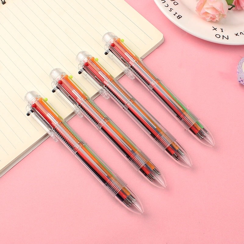 Bút Bi 6 Màu Thiết Kế Vỏ Trong Suốt