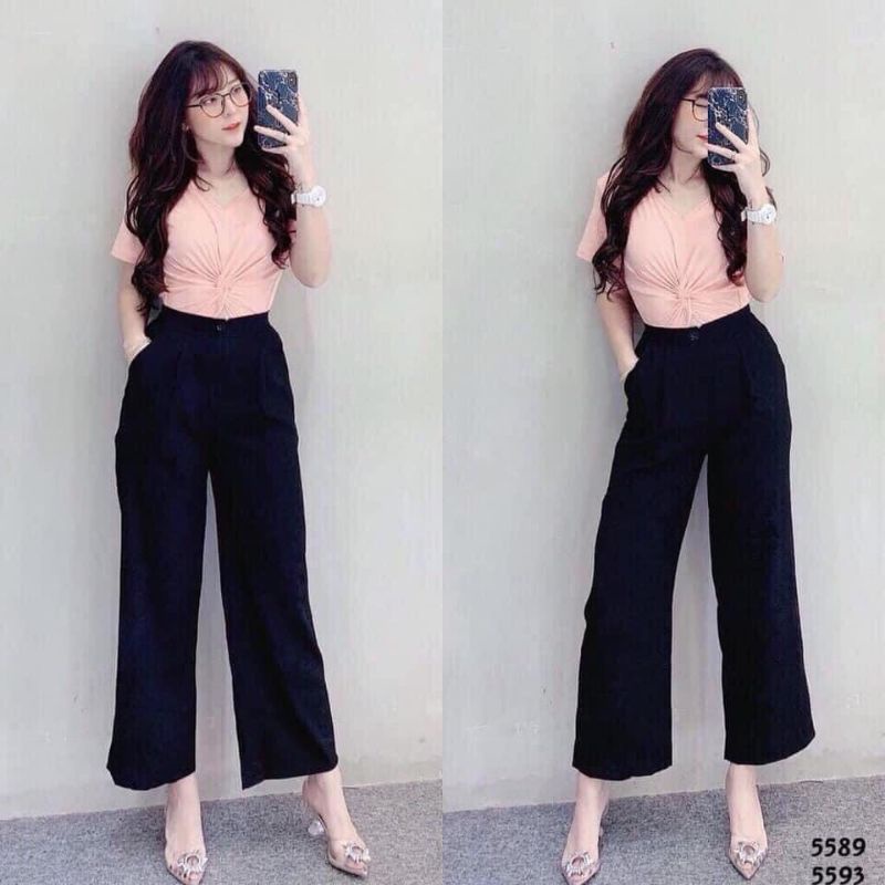 Quần vải ống suông khóa giữa
