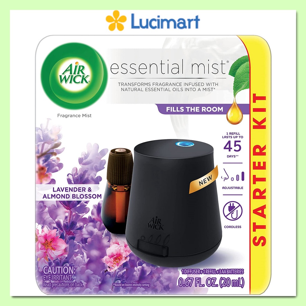 Máy xông tinh dầu dùng Pin Air Wick Essential Mist nhiều hương tinh dầu [Hàng Mỹ]