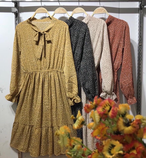 Váy hoa nhí - váy vintage cổ nơ (hàng sẵn)