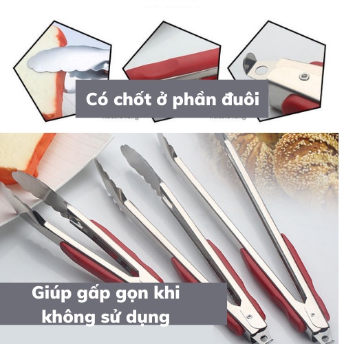 Kẹp gắp thức ăn INOX thép không gỉ kẹp đa năng gắp đá đồ ăn tiện lợi có bọc nhựa an toàn tiện dụng bảo hành 1 đổi 1