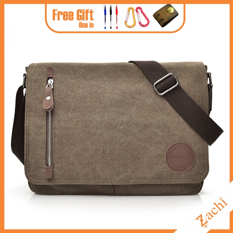 Túi Nam Đeo Chéo Thời Trang ZACHI Vải Canvas Đựng Laptop Macbook 13 inch Màu Đen/Nâu T19