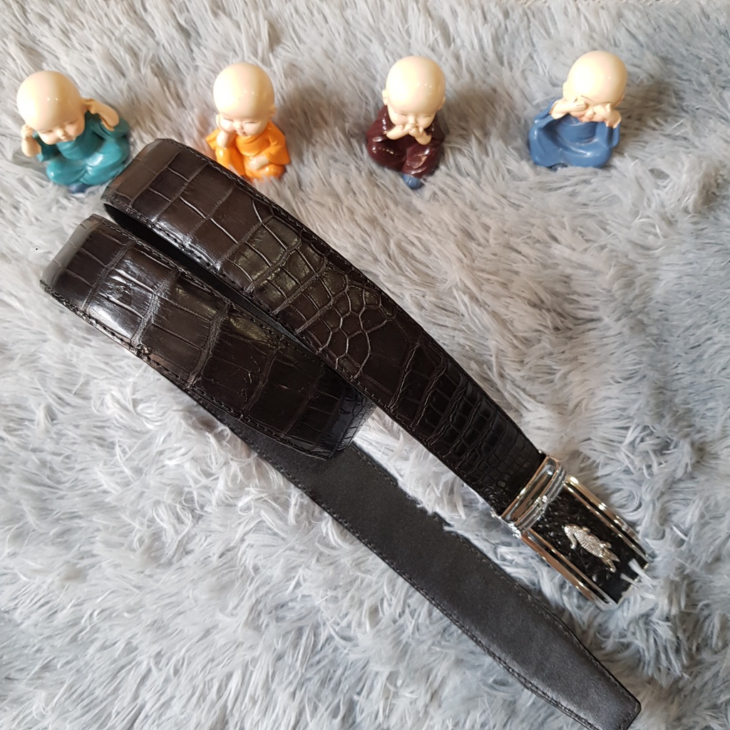 Dây Lưng Cá Sấu Khâu Mép I Dây Cá Sấu Bụng Bản 3,5cm I Liền Nguyên Con Không Nối I Màu Đen I Bảo Hành 24 Tháng