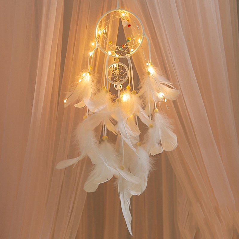 Bùa Bắt Giấc Mơ, Dreamcatcher, Chuông Gió Trang Trí 2 Tầng Gắn Lông Vũ Trang Trí