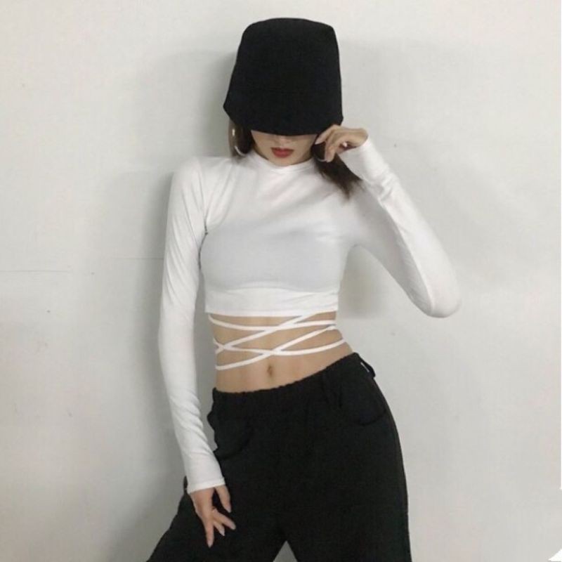 áo croptop tay dài thắt dây eo