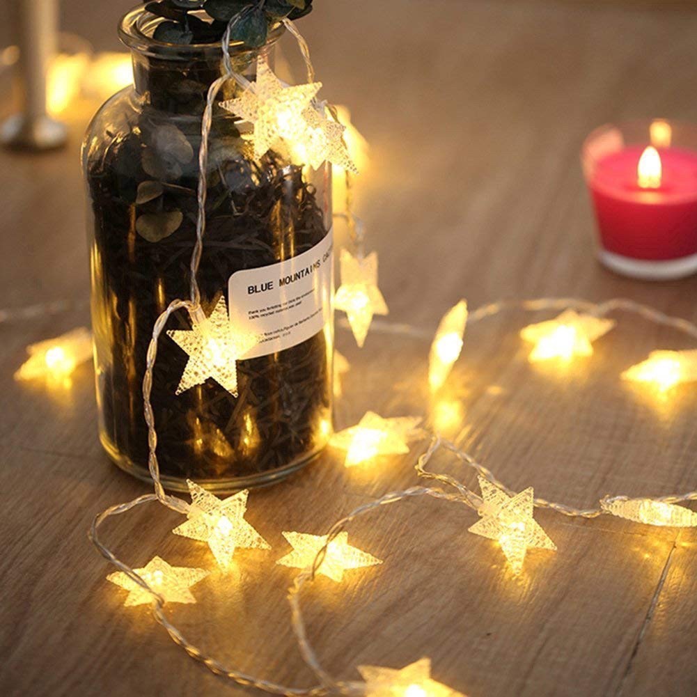 Dây Đèn Led Trang Trí Ngôi Sao Màu Vàng Nắng, Đèn Decor Noel, Tết, Nhà Cửa, Quán Cafe