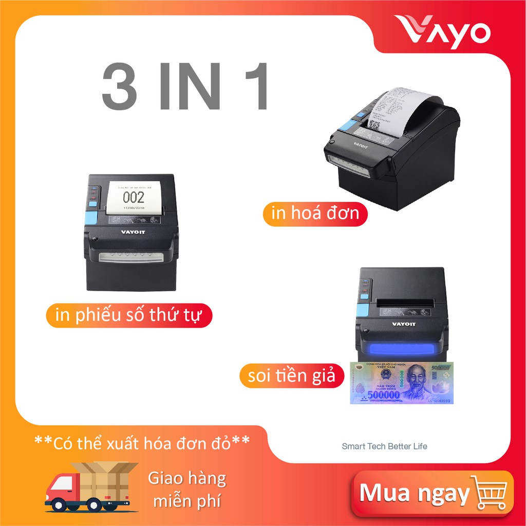 Máy in hoá đơn, máy in nhiệt, máy in bill 3 trong 1 Vprint thương hiệu Vayo