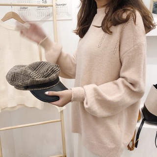 Áo len cổ dệt tay bồng