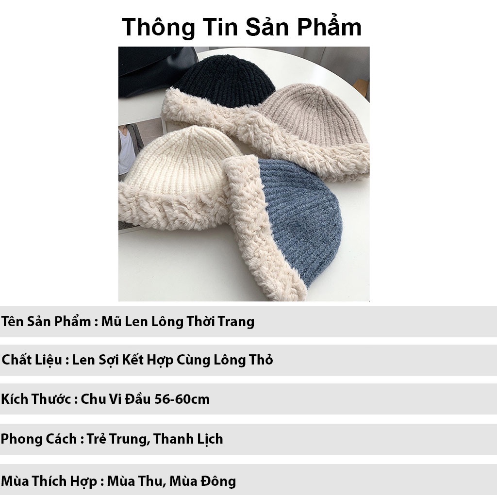Mũ len nữ thời trang KOMI nón len phối lông thú mùa thu đông phong cách hàn quốc