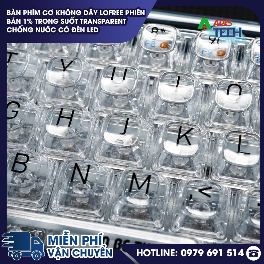 Bàn Phím Cơ Không Dây Lofree Phiên Bản 1% Trong Suốt Transparent Chống Nước Có Đèn LED - Bảo Hành Chính Hãng 12 Tháng