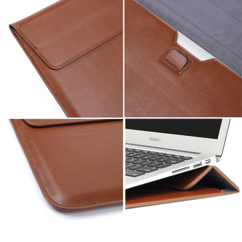 Laptop Leather Sleeve Case bag + Stand For Any Laptop macbook Pro Air 11.6 13.3 15.4 Sleeve Cover 11/12/13/15/16 Inch