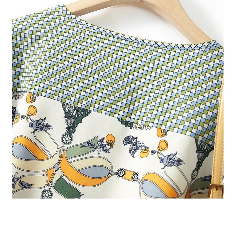 Đầm Chiết Eo In Họa Tiết Màu Sắc Tương Phản Thời Trang Mùa Hè Cho Nữ