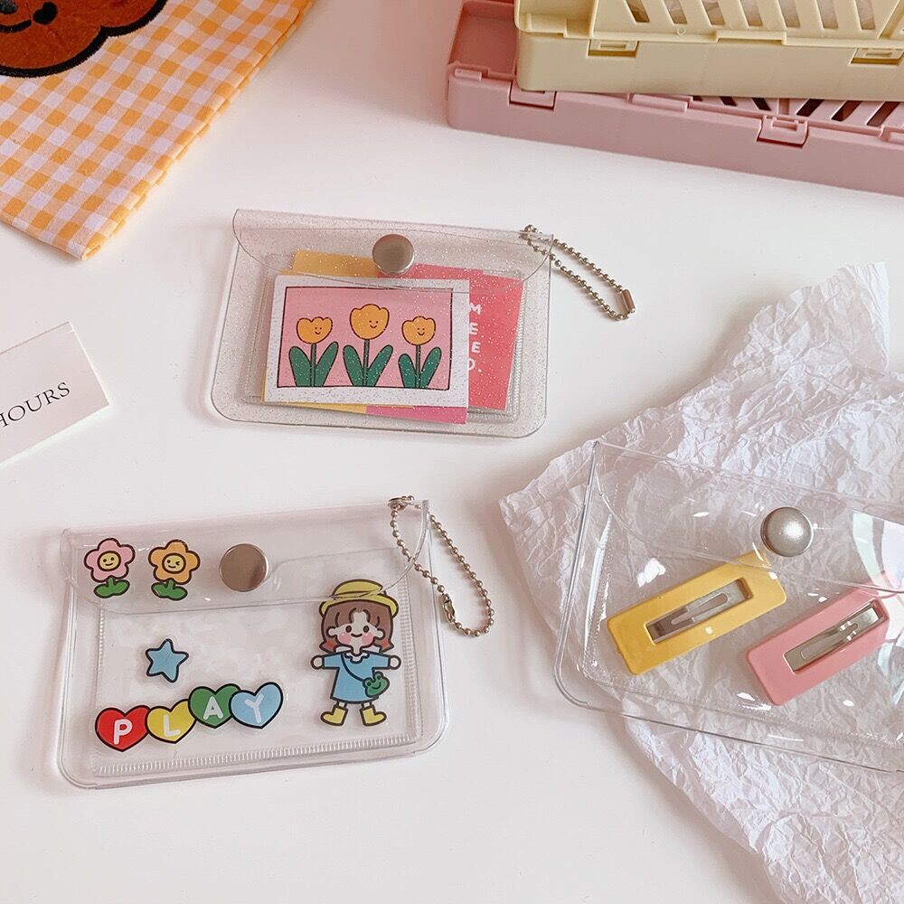 Ví có nút trong suốt có hoạ tiết/ phối kim tuyến xinh xắn | BigBuy360 - bigbuy360.vn