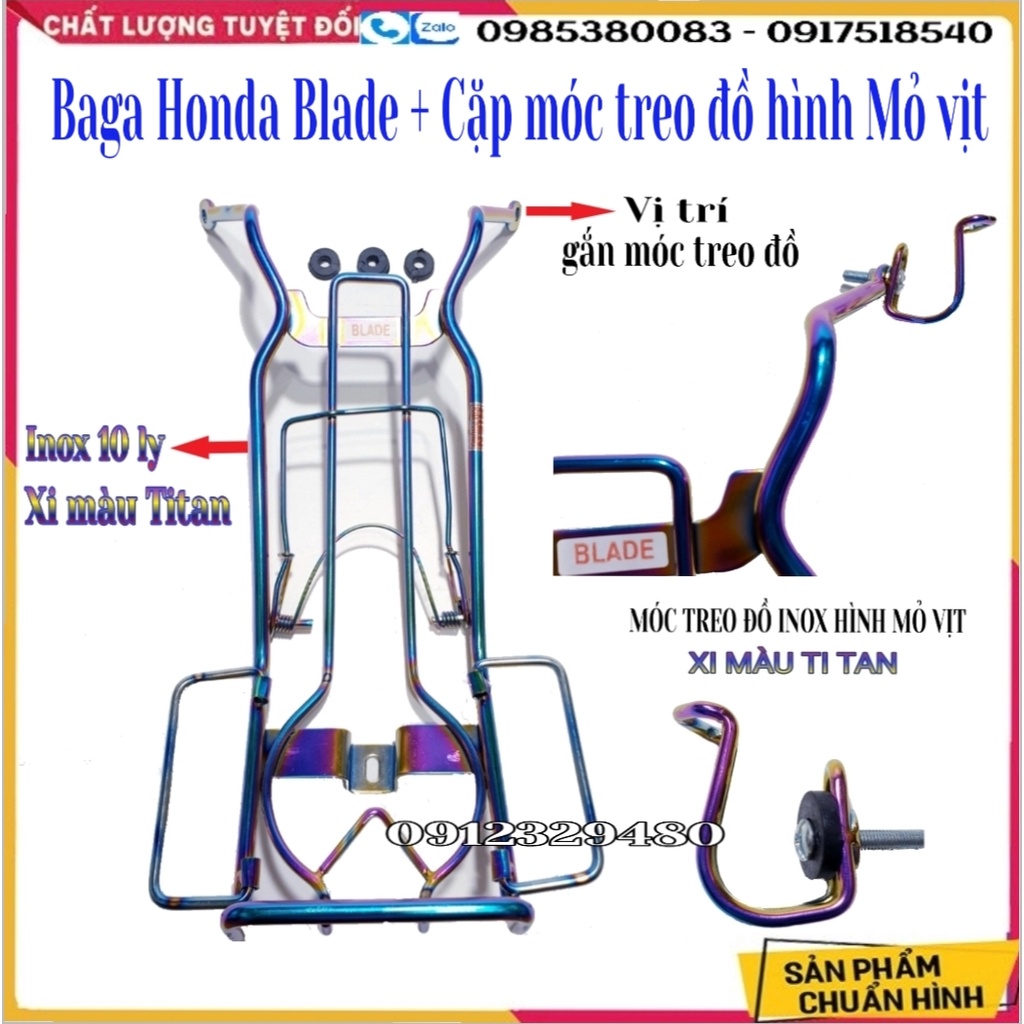 Baga Giữa Inox 10 Ly Cao Cấp Xi Màu TiTan Gắn Honda Blade 110 Kết Hợp Cặp Móc Treo Đồ Inox Xi Màu Titan (sp Tự Chụp)