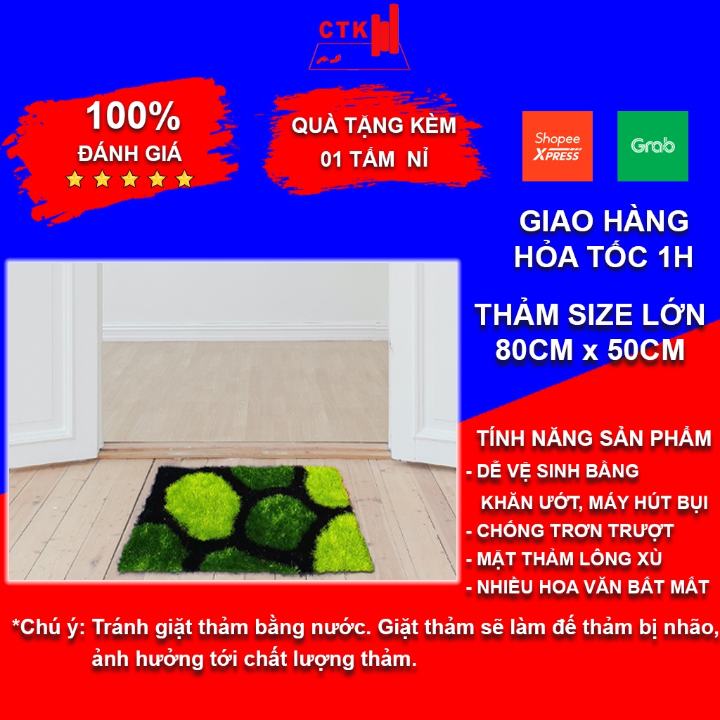 Thảm chùi chân cao cấp, thảm lau chân lông xù 80cm x 50cm, 60cm x 40cm